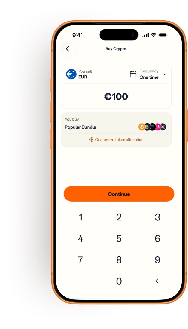 Buy screen with €100 entered for the Popular Bundle
