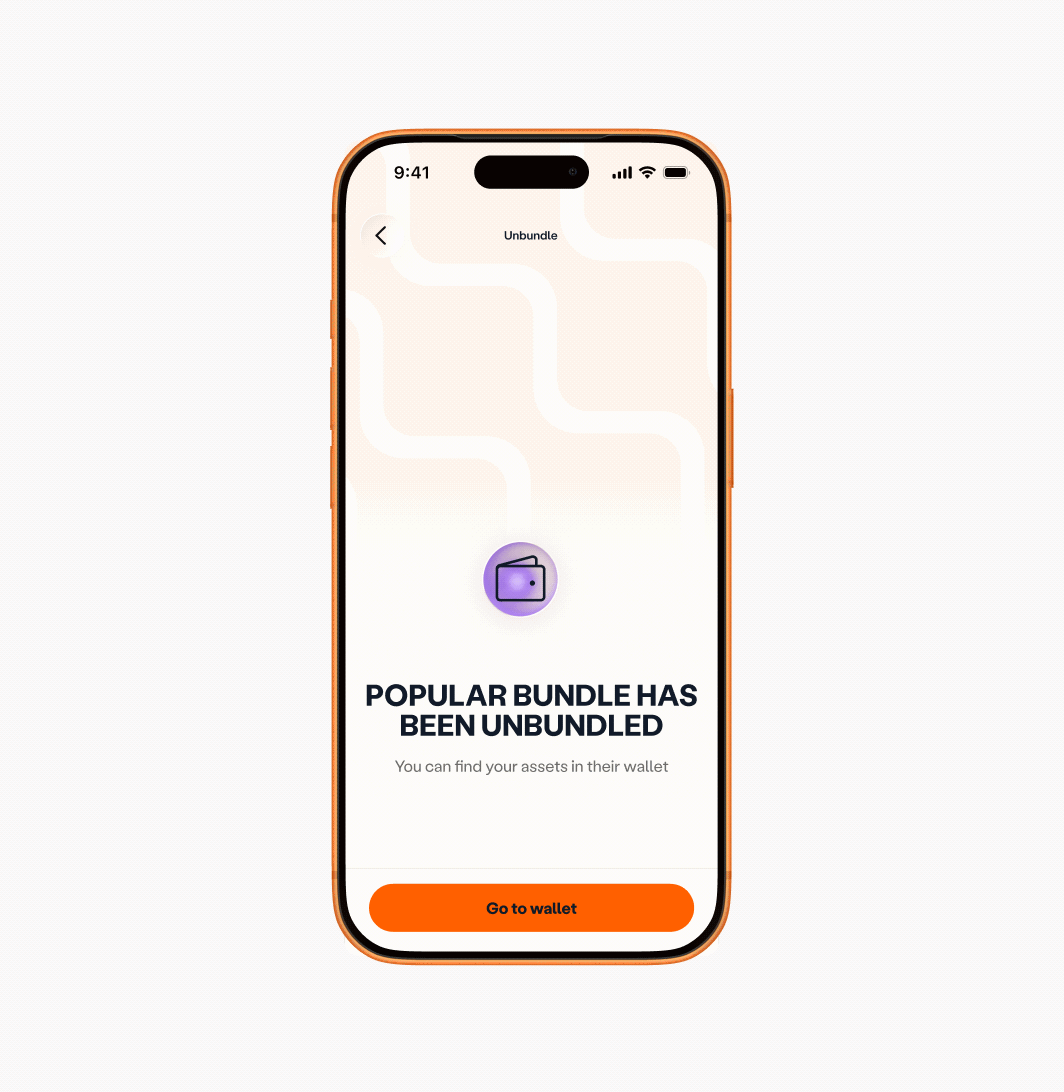 Animation of the unbundle confirmation