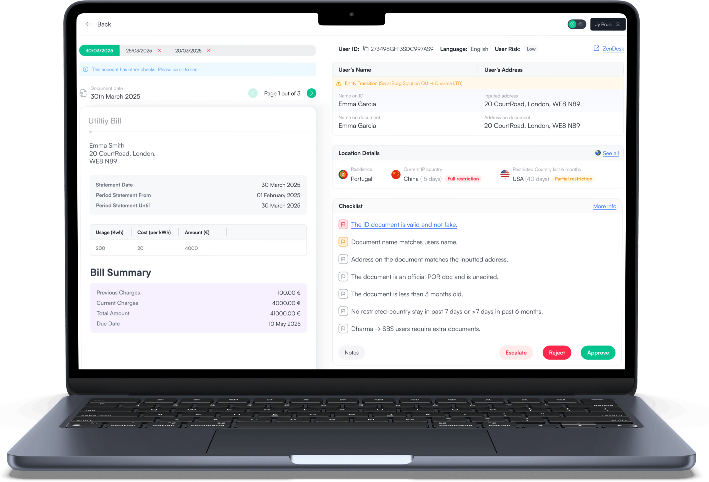 The new KYC review dashboard on a MacBook