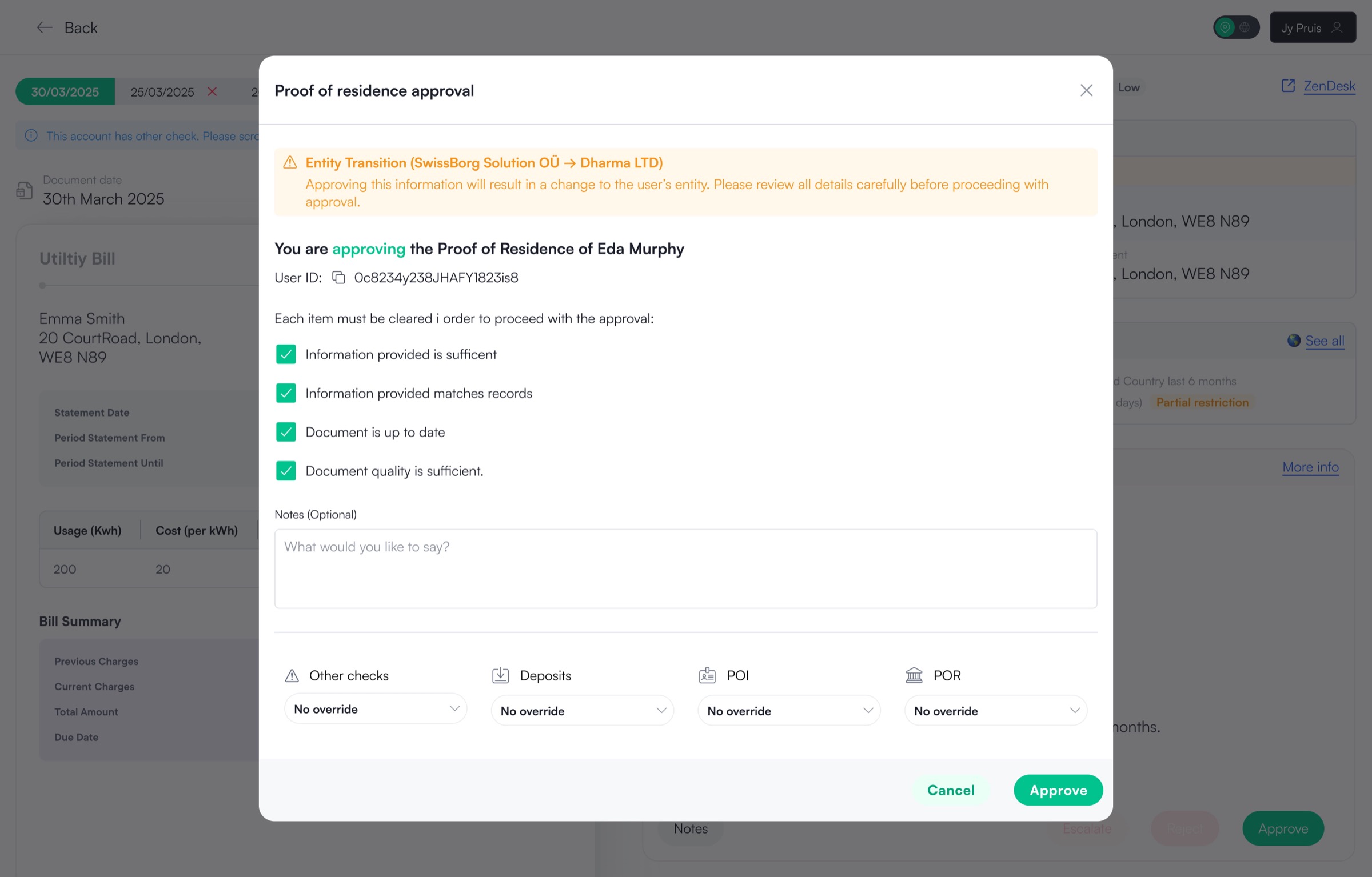 Approving a Proof of Residence application