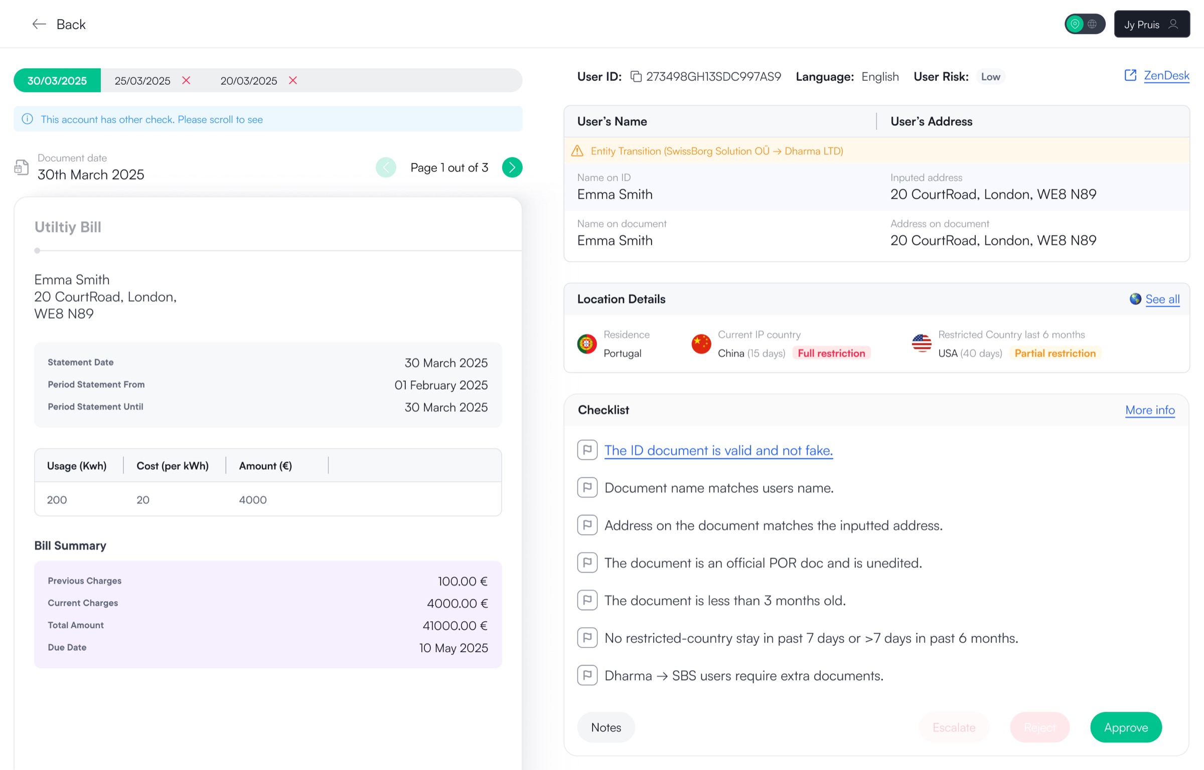 The full Proof of Residence review screen